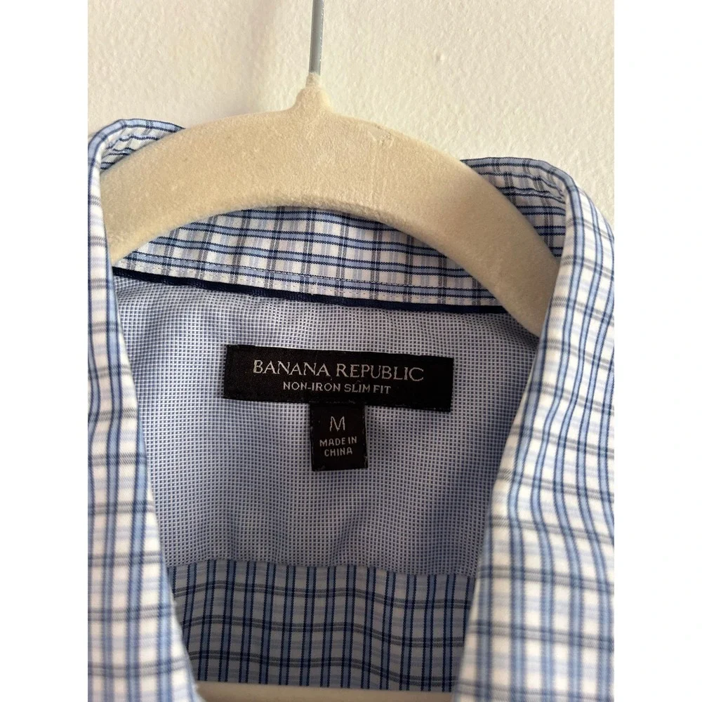Banana Republic Non-Iron Slim‎ Fit Blue Plaid Long Sleeve Button Down Shirt